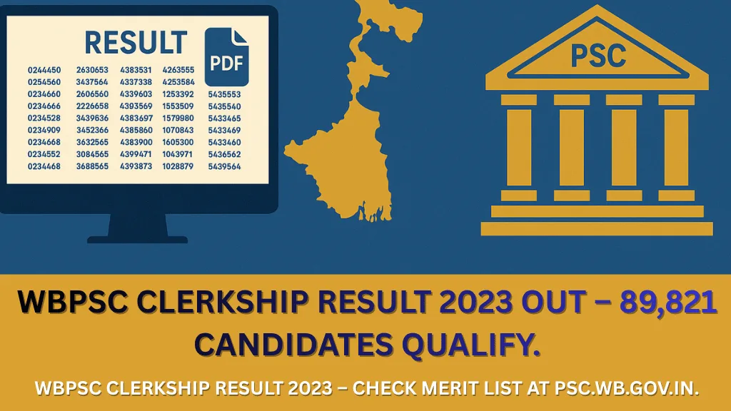 WBPSC Clerkship Result 2023 Out, Over 89,000 Candidates Qualify – Download Merit List PDF at psc.wb.gov.in
